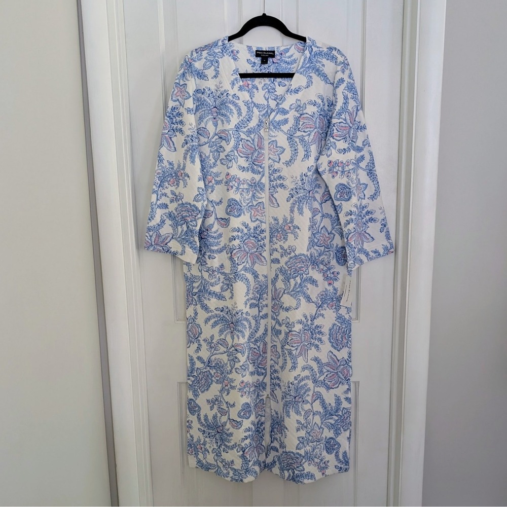 Miss Elaine Womens Quilted Robe SMALL Shin Length Full Zip Pockets Soft Gift